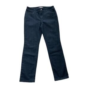 Chico’s Dark Wash Rhinestone Back Pockets Straight Leg Denim Jeans Size 6 Short